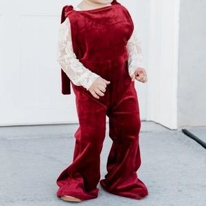 Baileys Blossoms 5T red velvet bell bottom jumpsuit